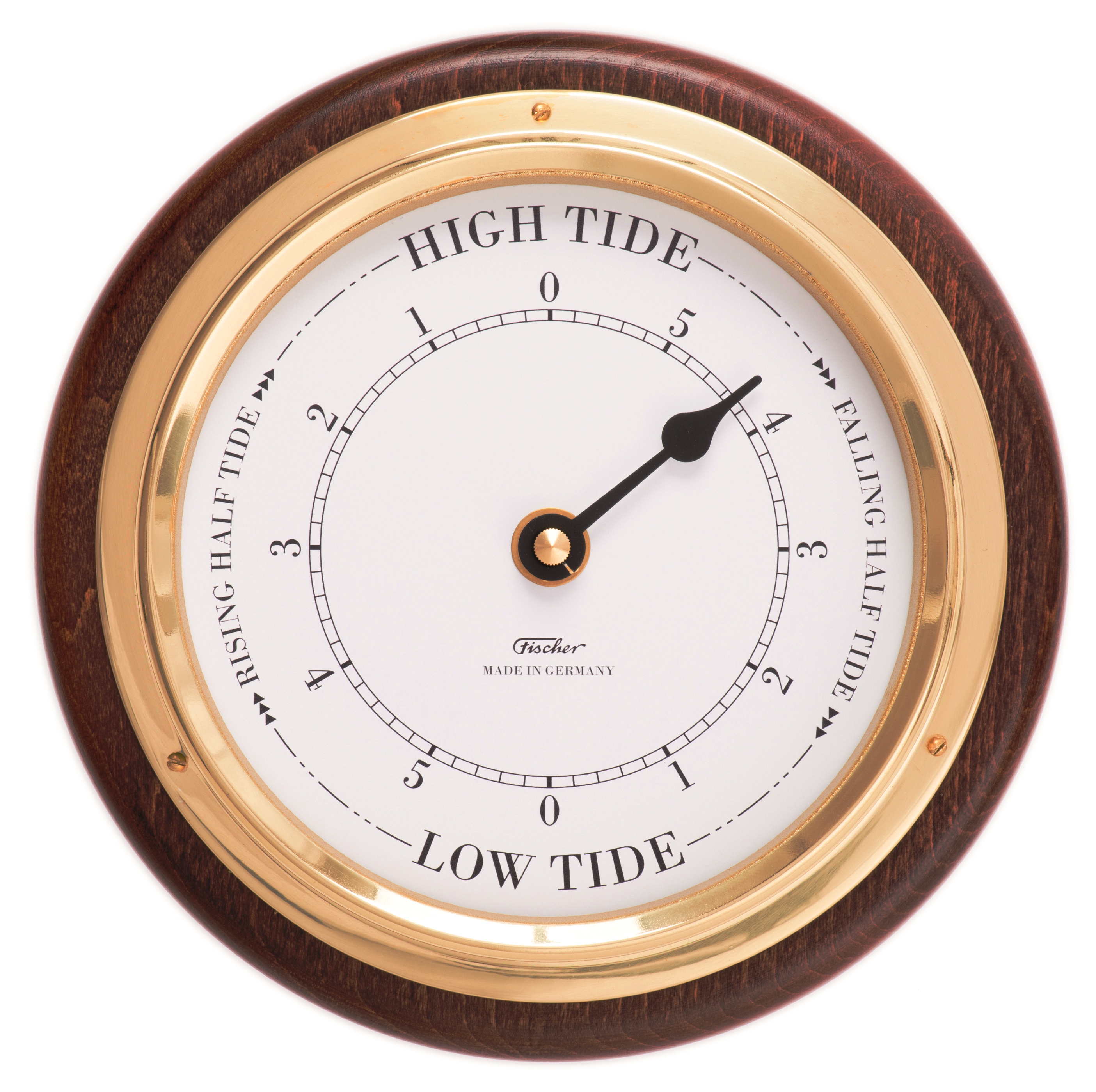 Fischer Instruments 1434TD-22 6 1/2 Mahogany Wood and Brass Tide Clock