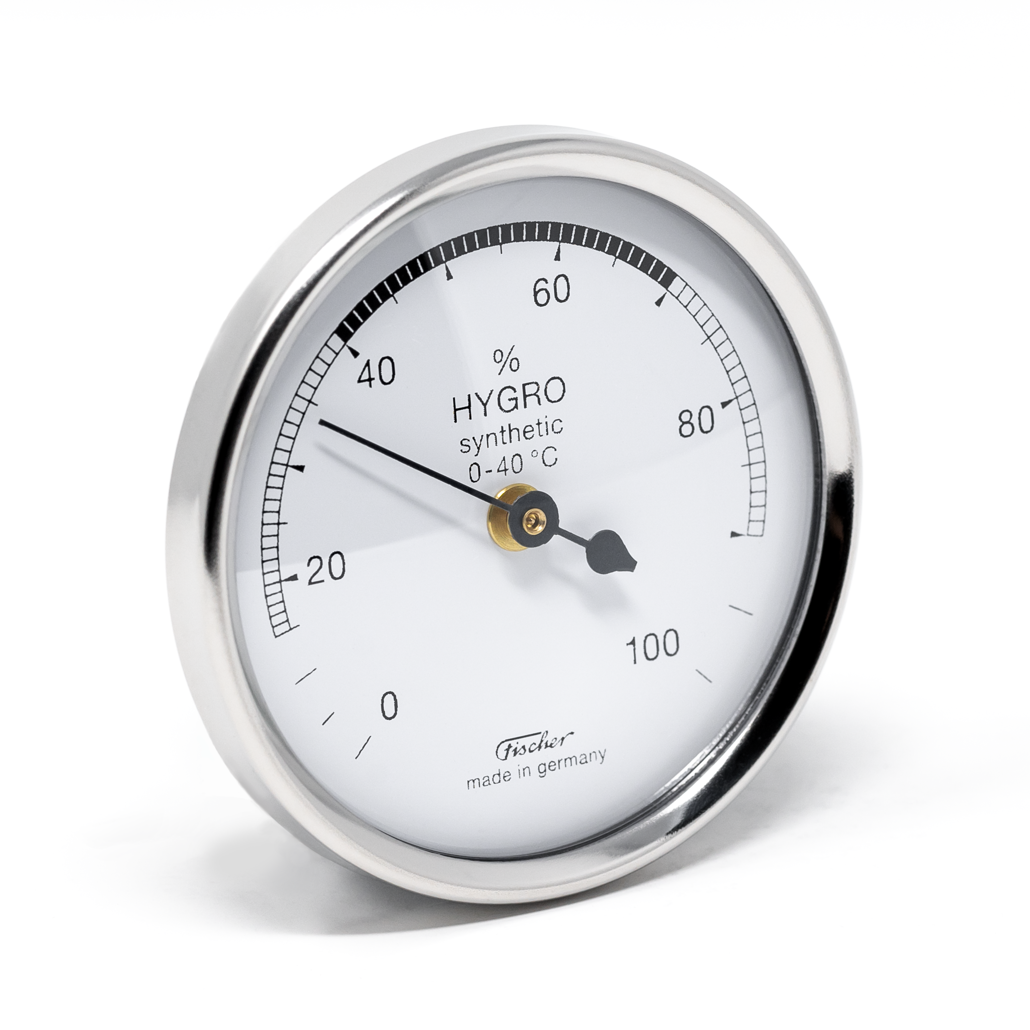 Fischer HYGROMETER / THERMOMETER Humidity and Temp - Dial w/White Face &  Stainless steel case
